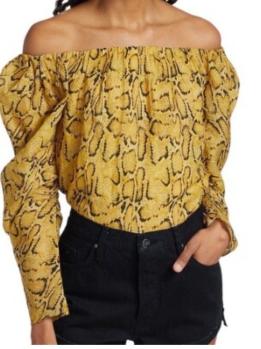 Frame Off-Shoulder Snake Print Top - Yellow/Black size XS